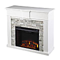 SEI Furniture Bondale Electric Fireplace With Faux Stone Surround, 38-1/4”H x 41-3/4”W x 15-3/4”D, White/Gray