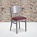 Flash Furniture Slat Back Restaurant Accent Chair, Burgundy Seat/Silver Frame