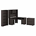 Bush Business Furniture Cabot 60"W L-Shaped Corner Desk With Hutch, Lateral File And 5-Shelf Bookcase, Heather Gray, Standard Delivery 1 thumbnail image