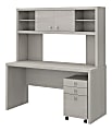 kathy ireland® Office by Bush Business Furniture Echo Credenza Desk With Hutch And Mobile File Cabinet, Gray Sand, Premium Installation