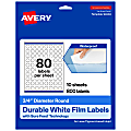 Avery® Waterproof Permanent Labels With Sure Feed®, 94504-WMF10, Round, 3/4" Diameter, White, Pack Of 800 1 thumbnail image
