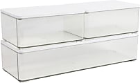 Martha Stewart Grady Stackable Plastic Storage Boxes With Lids, Clear/White, Set Of 3 Boxes