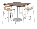 KFI Studios Square Bistro Pedestal Table With 4 Stacking Bar Stools, Studio Teak/Natural