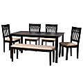 Baxton Studio Genesis Modern Fabric/Finished Wood 6-Piece Dining Set, Beige/Dark Brown