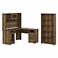 Bush Business Furniture Cabot 60"W L-Shaped Corner Desk With Hutch And 5-Shelf Bookcase, Reclaimed Pine, Standard Delivery