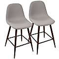 LumiSource Pebble Counter Stools, Walnut/Light Gray, Set Of 2 Stools 1 thumbnail image