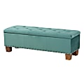 Baxton Studio Modern And Contemporary Velvet Button-Tufted Storage Ottoman Bench, 17-5/16"H x 52-3/16"W x 16-3/4"D, Teal Blue/Brown