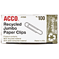 ACCO® Paper Clips, Box Of 100, Jumbo, 90% Recycled, Silver 1 thumbnail image