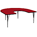 Flash Furniture Horseshoe Thermal Laminate Activity Table With Short Height-Adjustable Legs, 25-1/8"H x 60"W x 66"D, Red