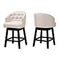 Baxton Studio Theron Fabric Swivel Counter-Height Stools With Backs, Light Beige/Espresso Brown, Set Of 2 Stools