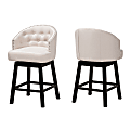 Baxton Studio Theron Fabric Swivel Counter-Height Stools With Backs, Light Beige/Espresso Brown, Set Of 2 Stools 1 thumbnail image