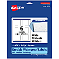 Avery® Waterproof Permanent Labels With Sure Feed®, 94109-WMF10, Square, 2-3/4" x 2-3/4", White, Pack Of 60