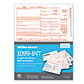 Office Depot® Brand 1099-INT Tax Forms For 2017 Tax Year And Envelopes, 2-Up, 4-Part, 8 1/2" x 11", Pack Of 10