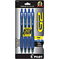 Pilot G2 Retractable Gel Pens, Fine Point, 0.7 mm, Clear Barrels, Blue Ink, Pack Of 4 Pens