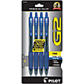 Pilot G2 Retractable Gel Pens, Fine Point, 0.7 mm, Clear Barrels, Blue Ink, Pack Of 4 Pens 1 thumbnail image