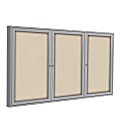 Ghent Traditional 3-Door Enclosed Fabric Bulletin Board, 48" x 96", Beige, Satin Aluminum Frame