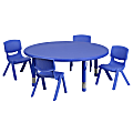 Flash Furniture Round Plastic Height-Adjustable Activity Table Set With 4 Chairs, 23-3/4"H x 45"W x 45"D, Blue 1 thumbnail image