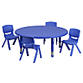 Flash Furniture Round Plastic Height-Adjustable Activity Table Set With 4 Chairs, 23-3/4"H x 45"W x 45"D, Blue
