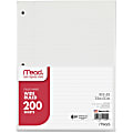 Mead® Notebook Filler Paper, Wide-Ruled, 8" x 10 1/2", 3-Hole Punched, White, Pack Of 200 Sheets