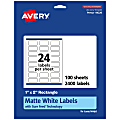 Avery® Permanent Labels With Sure Feed®, 94220-WMP100, Rectangle, 1" x 2", White, Pack Of 2,400