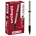 uni-ball® Deluxe Rollerball Pens, Fine Point, 0.7 mm, Gold Barrel, Black Ink, Pack Of 12