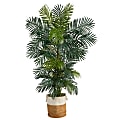 Nearly Natural Golden Cane Palm 78”H Artificial Tree With Handmade Planter, 78”H x 10”W x 10”D, Green/Tan White