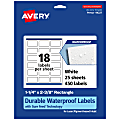 Avery® Waterproof Permanent Labels With Sure Feed®, 94227-WMF25, Rectangle, 1-1/4" x 2-3/8", White, Pack Of 450