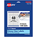 Avery® Glossy Permanent Labels With Sure Feed®, 94103-CGF25, Square, 1" x 1", Clear, Pack Of 1,200