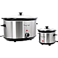 MegaChef 8 Qt Slow Cooker With Mini 0.6 Qt Warmer, Silver 1 thumbnail image