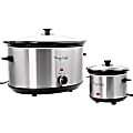 MegaChef 8 Qt Slow Cooker With Mini 0.6 Qt Warmer, Silver