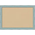 Amanti Art Cork Bulletin Board, 26" x 18", Tan, Sky Blue Rustic Wood Frame