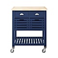 Linon Sherwood Butcher Block Kitchen Cart, 36-1/4”H x 30”W x 22”D, Denim 1 thumbnail image