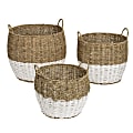 Honey-Can-Do Round Nesting Seagrass 2-Color Baskets With Handles, Medium Size, Natural & White, Set Of 3