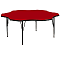 Flash Furniture Flower Thermal Laminate Activity Table With Short Height-Adjustable Legs, 25-1/8" x 60", Red