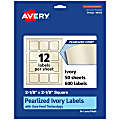 Avery® Pearlized Permanent Labels With Sure Feed®, 94105-PIP50, Square, 2-1/8" x 2-1/8", Ivory, Pack Of 600 Labels