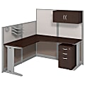Bush Business Furniture Office In An Hour L Workstation With Storage & Accessory Kit, Mocha Cherry Finish, Premium Delivery