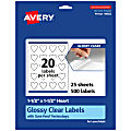Avery® Glossy Permanent Labels With Sure Feed®, 94602-CGF25, Heart, 1-1/2" x 1-1/2", Clear, Pack Of 500