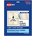 Avery® Pearlized Permanent Labels With Sure Feed®, 94254-PIP25, Rectangle, 4-3/4" x 3-3/4", Ivory, Pack Of 100 Labels