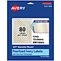Avery® Pearlized Permanent Labels With Sure Feed®, 94504-PIP10, Round, 3/4" Diameter, Ivory, Pack Of 800 Labels