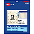Avery® Pearlized Permanent Labels With Sure Feed®, 94603-PIP10, Heart, 2-9/32" x 1-27/32", Ivory, Pack Of 120 Labels