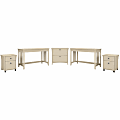 Bush Furniture Salinas 48"W 2-Person Computer Desk Set With File Cabinets, Antique White, Standard Delivery 1 thumbnail image