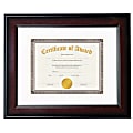 Plastic Document Frame, 11" x 14" Matted To 8 1/2" x 11", Burgundy Burl/Black Accent Bevels