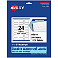 Avery® Waterproof Permanent Labels With Sure Feed®, 94220-WMF50, Rectangle, 1" x 2", White, Pack Of 1,200