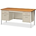 Lorell Fortress Series Double Ped Teacher's Desk - 4 Drawers - 2 Pedestals - 60" Table Top Width x 30" Table Top Depth - 29.50" Height - Oak, Powder Coated