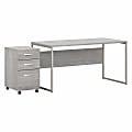 Bush® Business Furniture Hybrid 60"W x 30"D Computer Table Desk With 3-Drawer Mobile File Cabinet, Platinum Gray, Standard Delivery