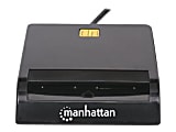 Manhattan USB-A Contact Smart Card Reader, 12 Mbps, Friction type compatible, External, Windows or Mac, Cable 105cm, Black, Three Year Warranty, Blister - SMART card reader - USB