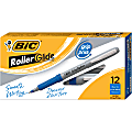 BIC® Grip Roller Pens, Fine Point, 0.7 mm, Gray Barrel, Blue Ink, Pack Of 12 Pens