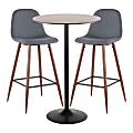 LumiSource Pebble Mid-Century Modern Table With 2 Chairs, Black/Walnut/Blue