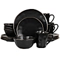 Elama Modern Stoneware Dinnerware Set, Matte Black/Gold, Set Of 16 Pieces 1 thumbnail image