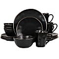 Elama Modern Stoneware Dinnerware Set, Matte Black/Gold, Set Of 16 Pieces